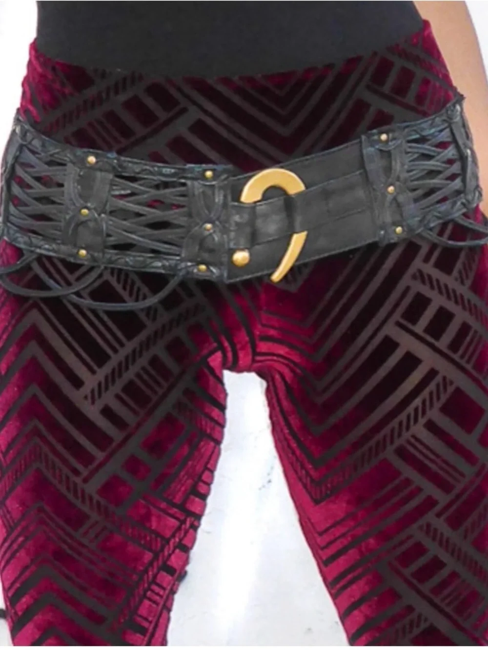 Boho hippie steampunk HIPSTIRR Lulu leather, laced dress belt, brass hook sz sm